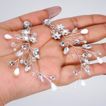 Swarovski Crystals Fleur de Lune Crystal Drops Bridal Earrings, Long Bridal Jewelry Bridal Earrings Clip On Earrings, Statement Earrings.